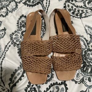 Vintage Woven Leather Slide Sandals - Tan